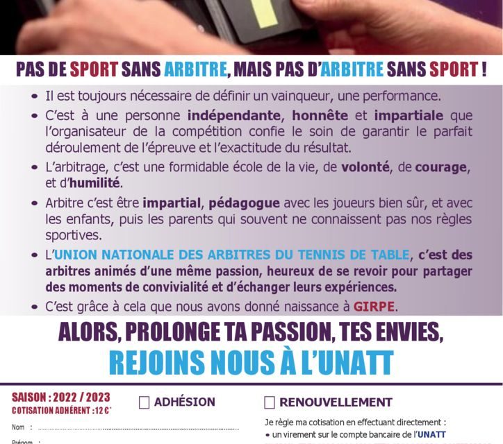 Nouveau bulletin d’adhésion saison 2022/2023