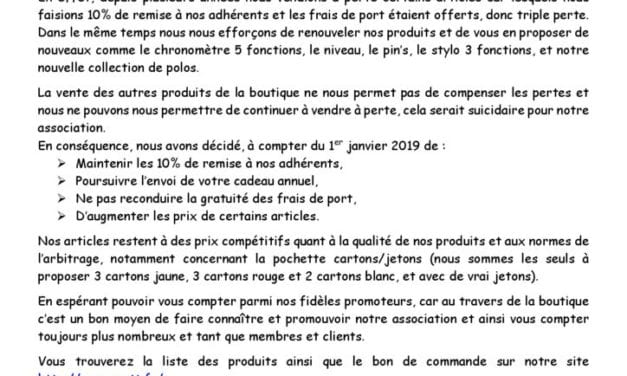 BOUTIQUE : Lettre aux Adhérents