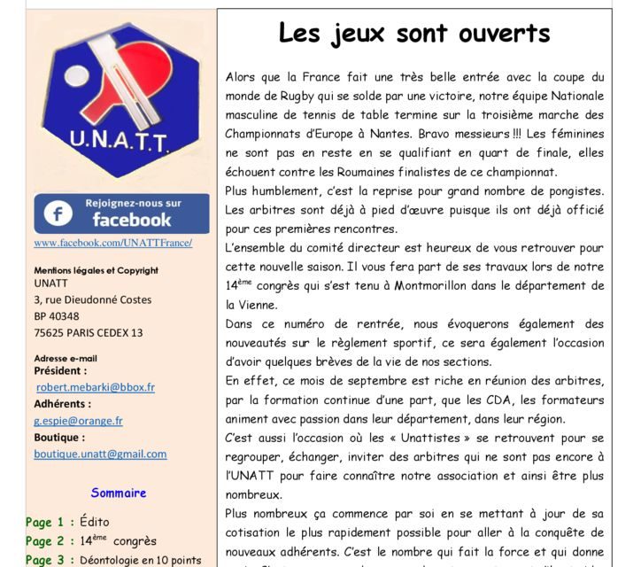 Salut l’Arbitre Newsletter Numéro 6