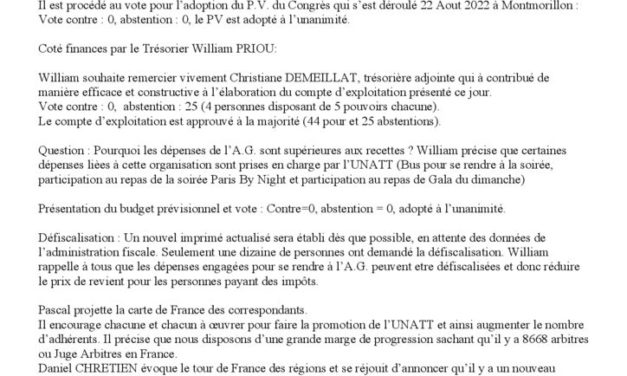 Compte-rendu de l’Assemblée Générale du 20 août 2022