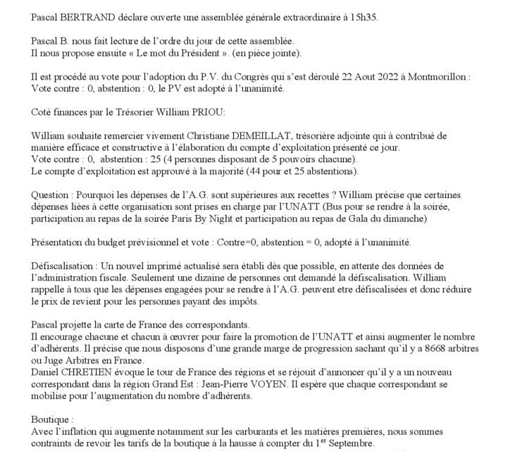 Compte-rendu de l’Assemblée Générale du 20 août 2022