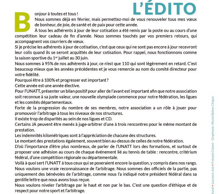 Newsletter Salut l’Arbitre février 2024